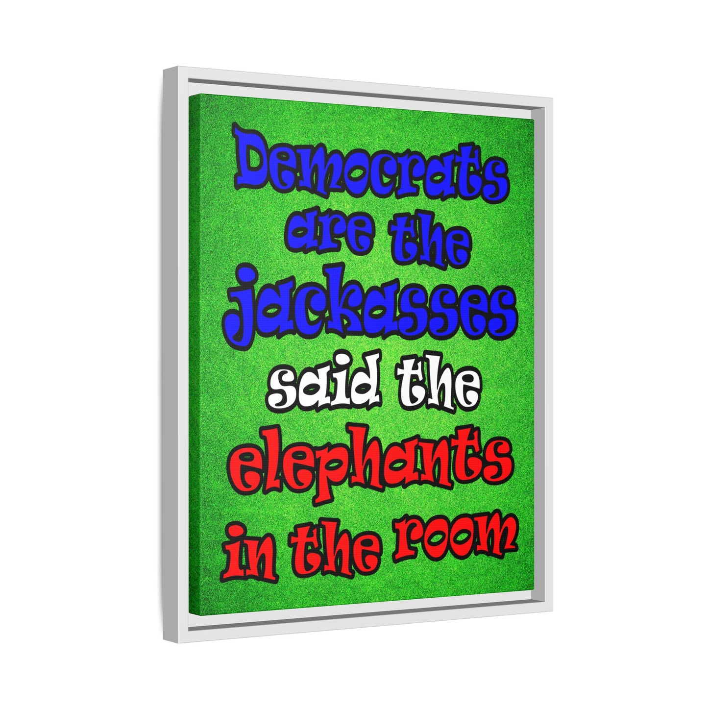 donkeys and elephants - framed canvas art (green turf)