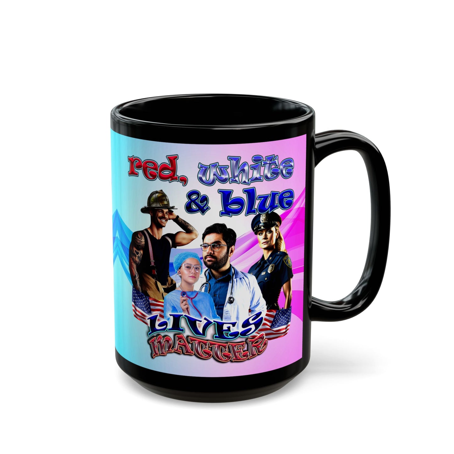 rw&b lives matter - Black Mug (light blue-pink wave)