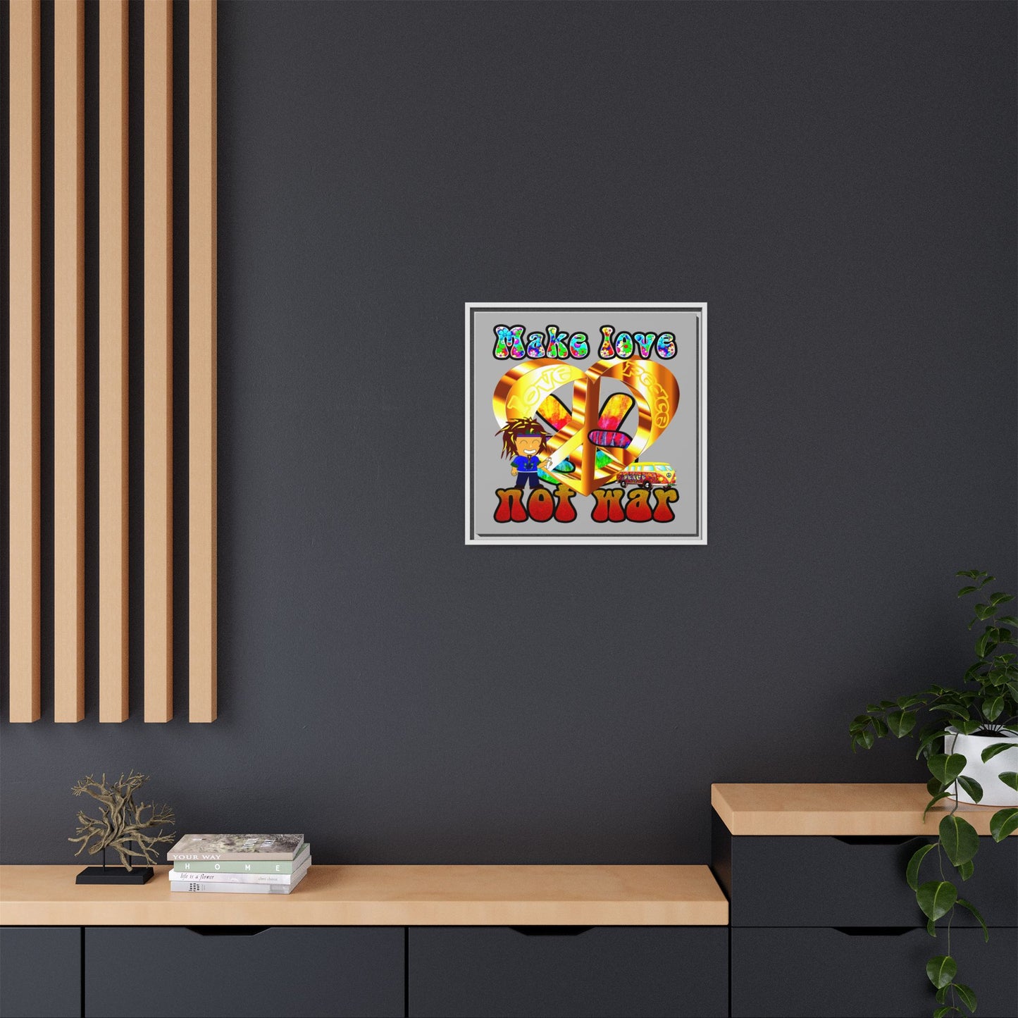 love peace - framed canvas art (light grey)