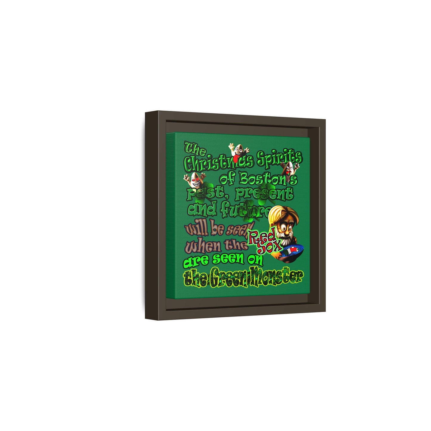 christmas spirits of boston - framed canvas art (dark green)