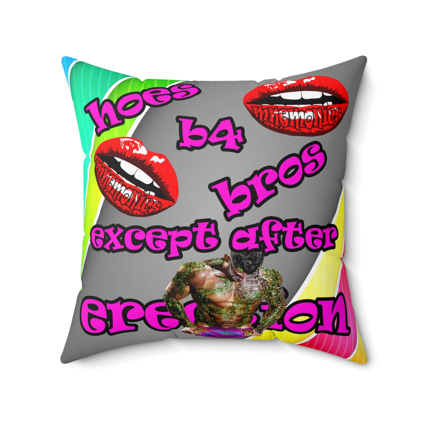 hoes b4 bros - Spun Polyester Square Pillow - (rainbow split)