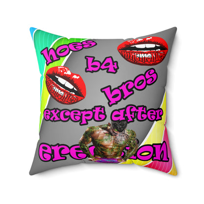 hoes b4 bros - Spun Polyester Square Pillow - (rainbow split)