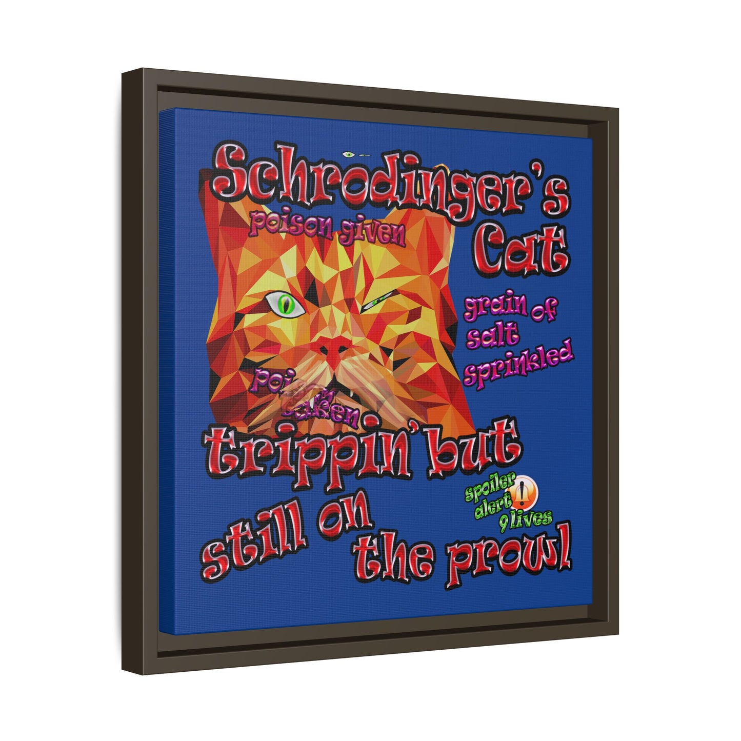schrodinger's cat - framed canvas art (dark blue)