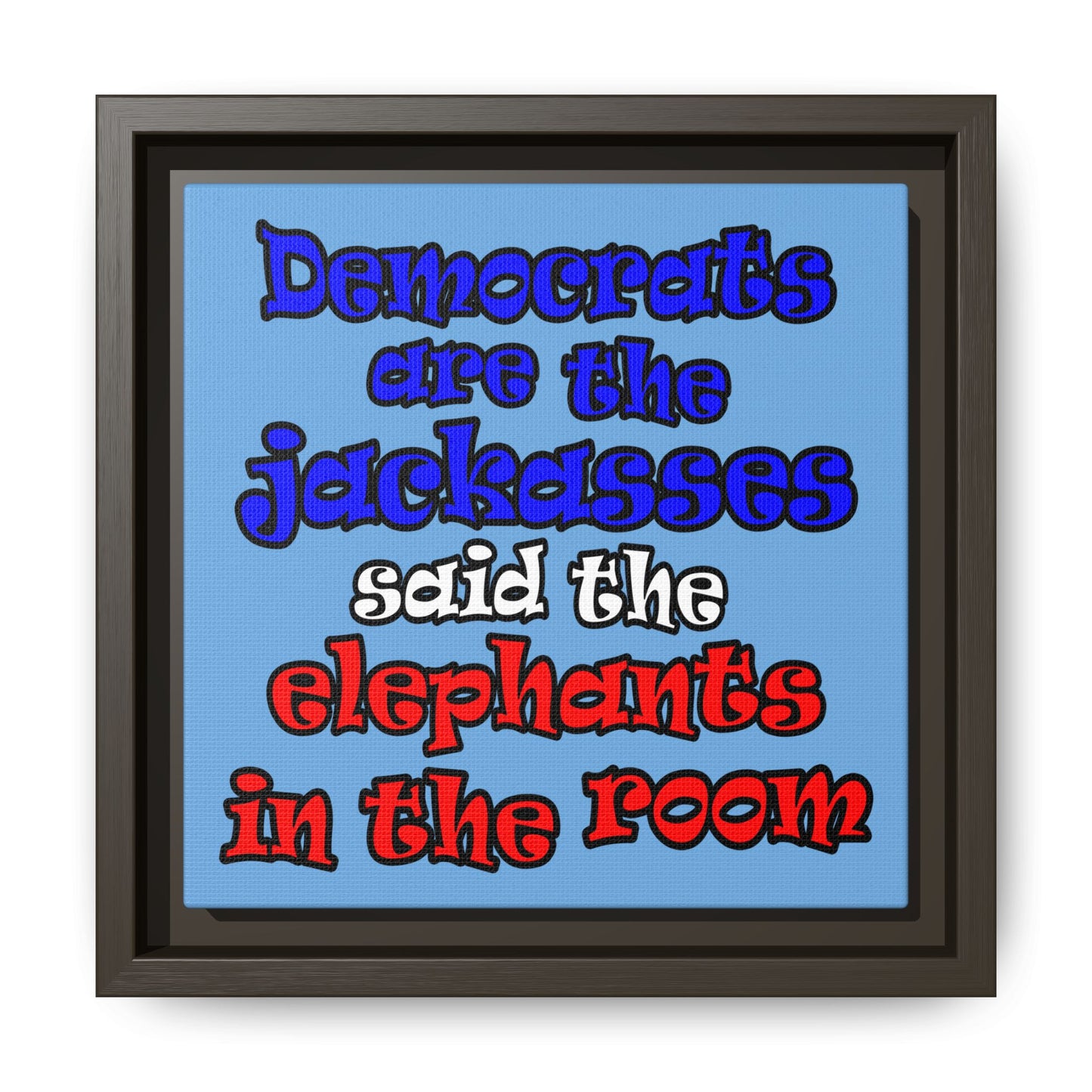 donkeys and elephants - framed canvas art (light blue)