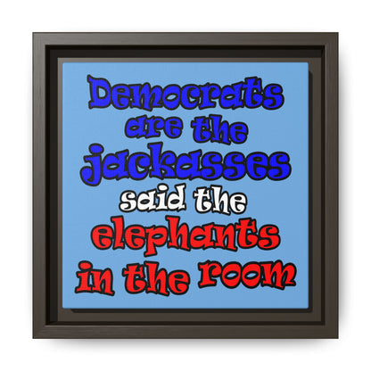 donkeys and elephants - framed canvas art (light blue)