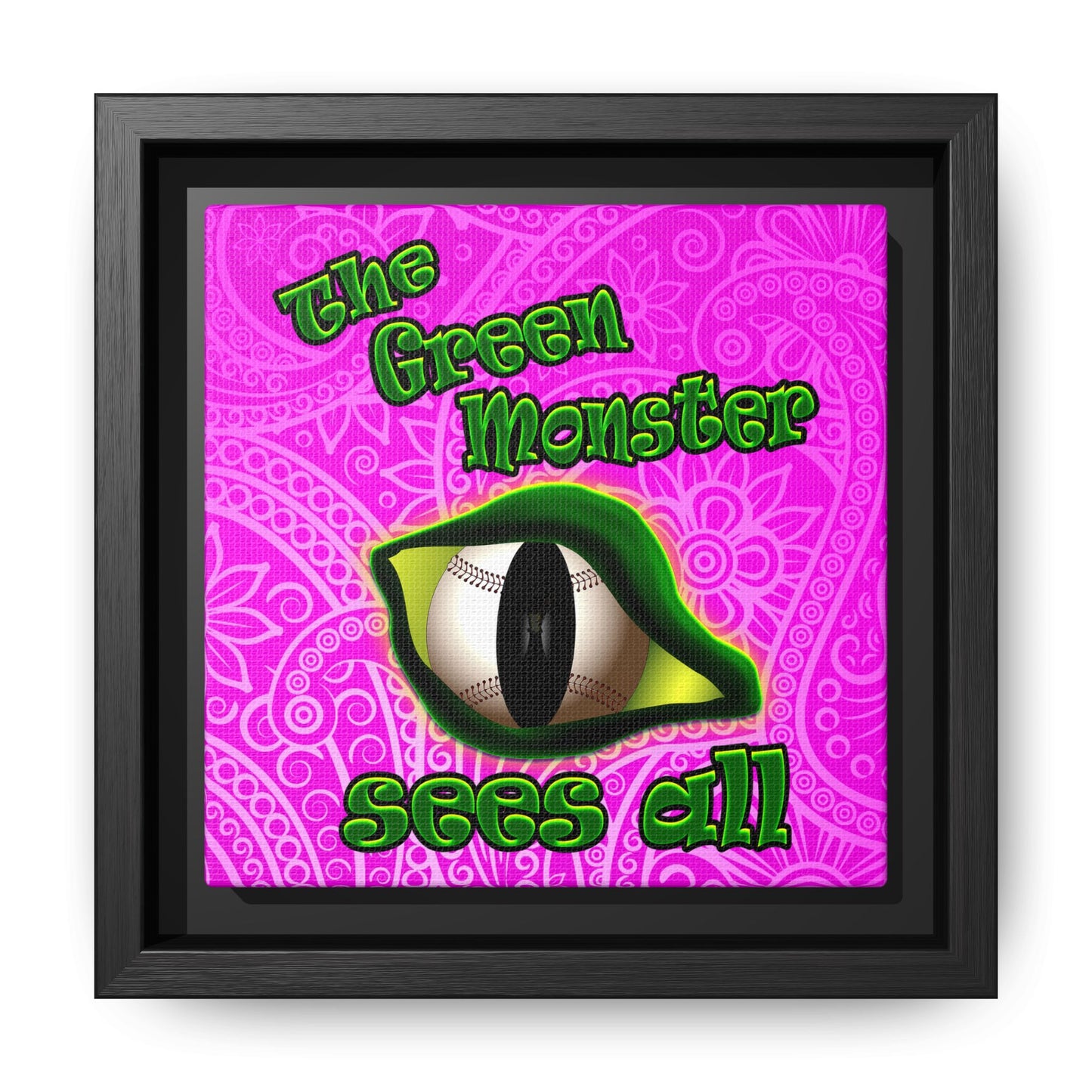 green monster - framed canvas art (pink swirl)