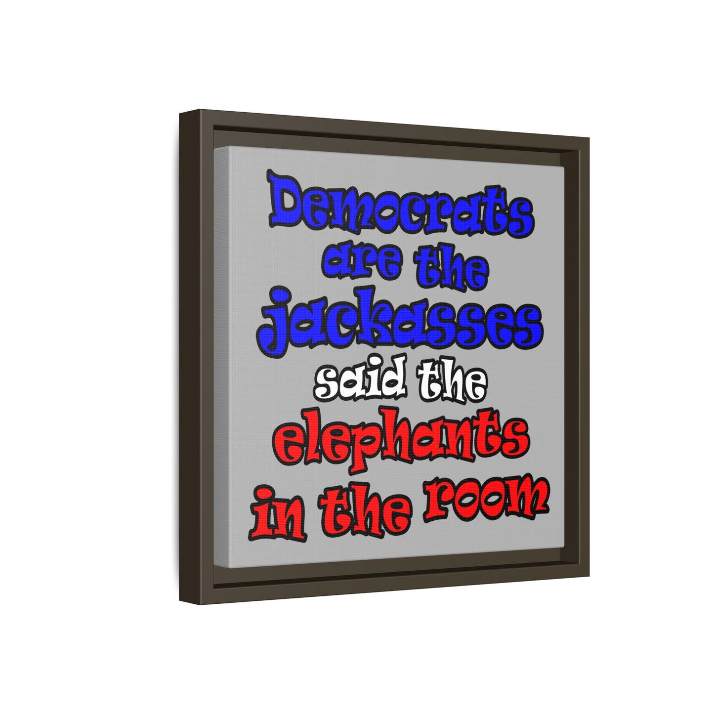 donkeys and elephants - framed canvas art (light grey)