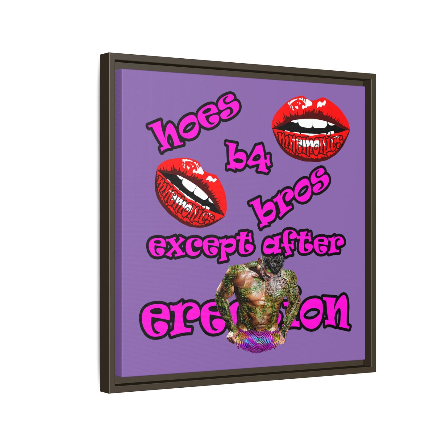 hoes b4 bros - framed canvas art (light purple)