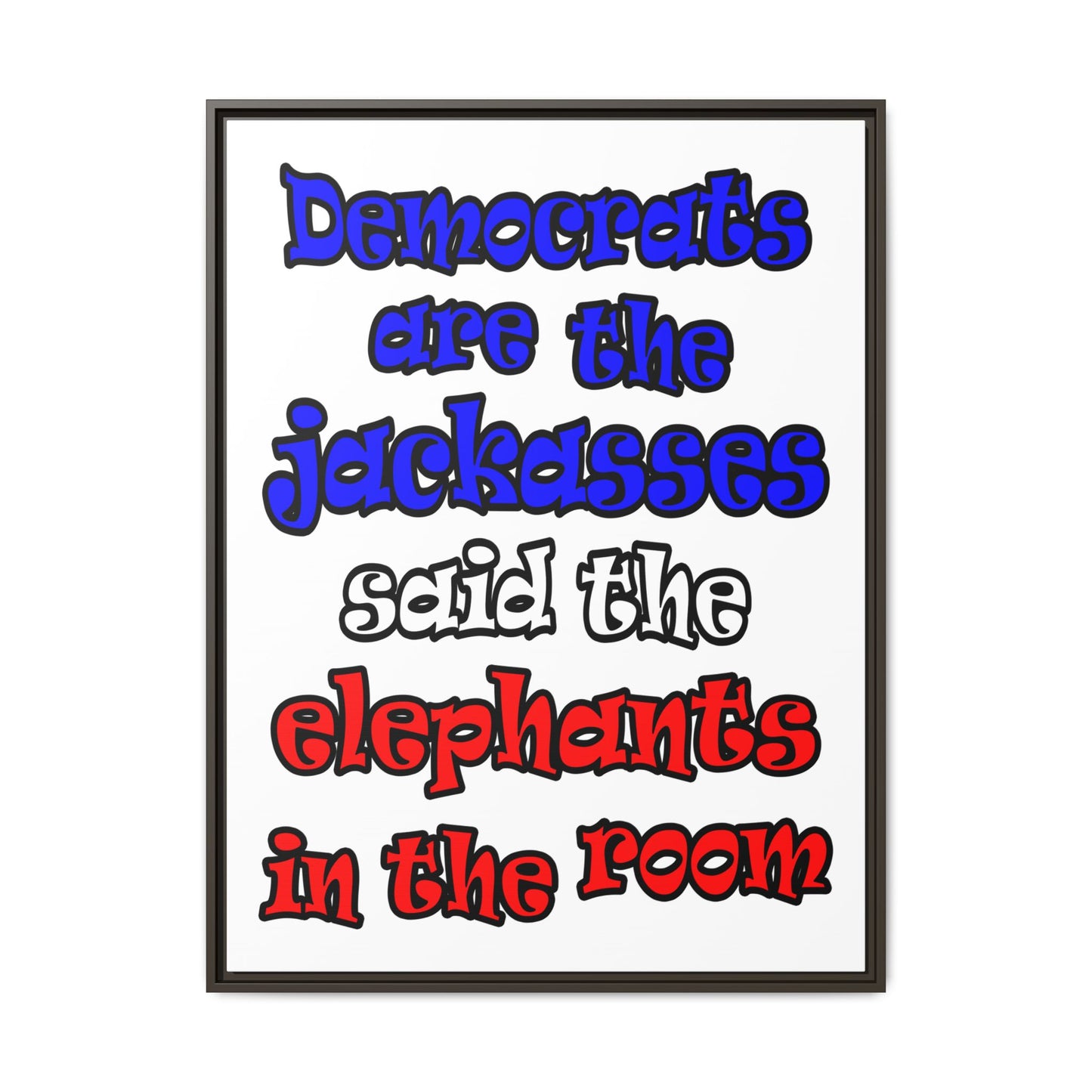 donkeys and elephants - framed canvas art (white)