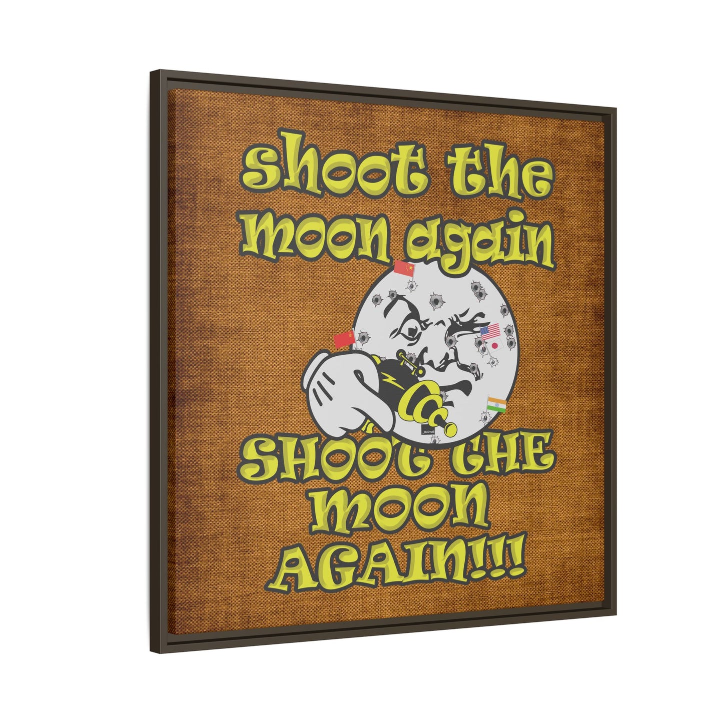 shoot the moon again - framed canvas art (brown papyrus)