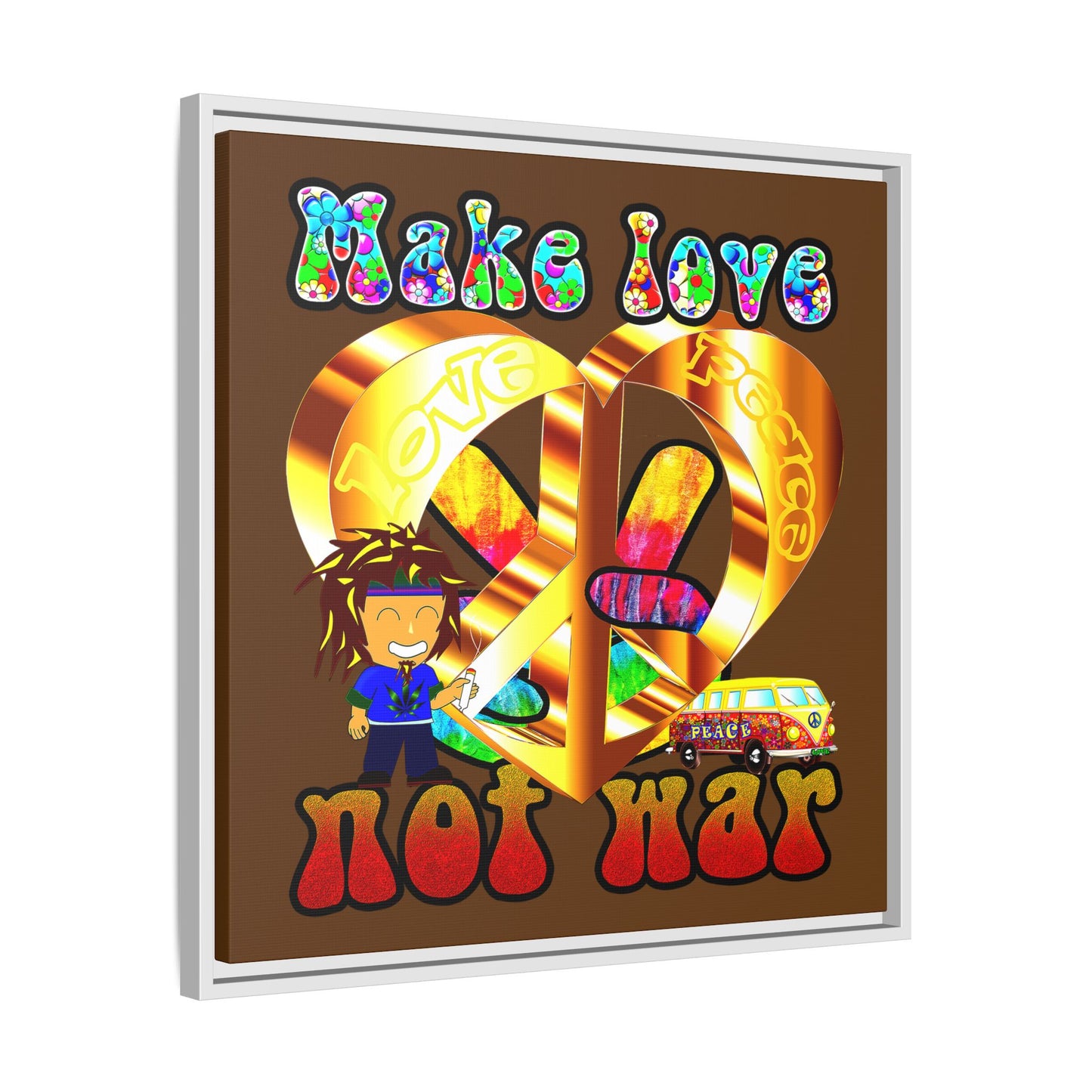 love peace - framed canvas art (brown)