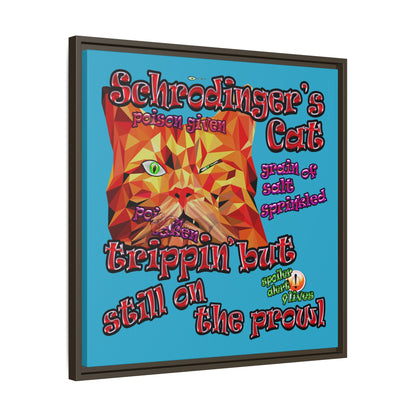 schrodinger's cat - framed canvas art (turquoise)
