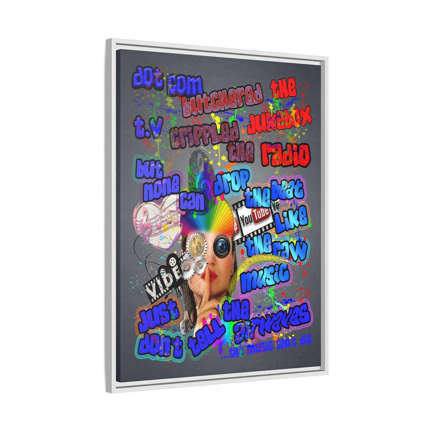 drop the beat - framed canvas art (grey-light grey)