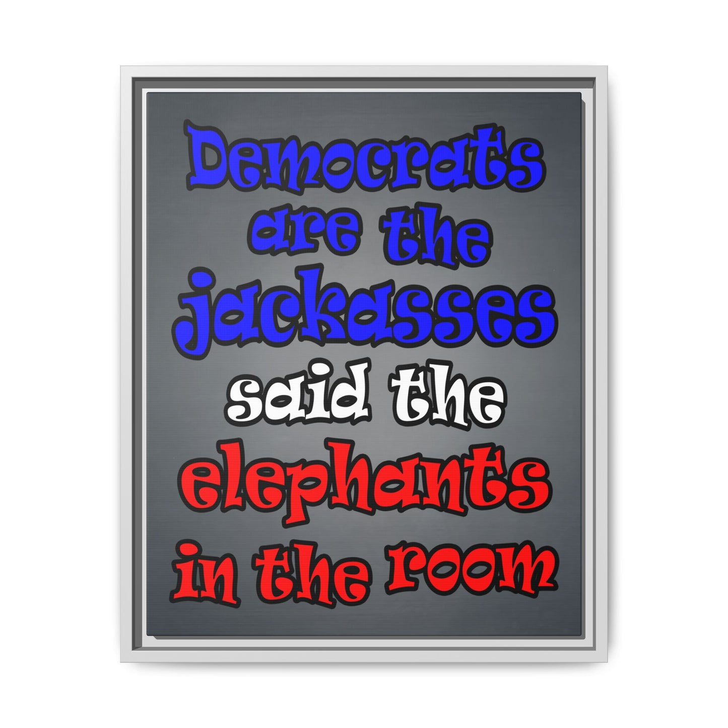 donkeys and elephants - framed canvas art (grey-light grey)