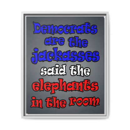 donkeys and elephants - framed canvas art (grey-light grey)