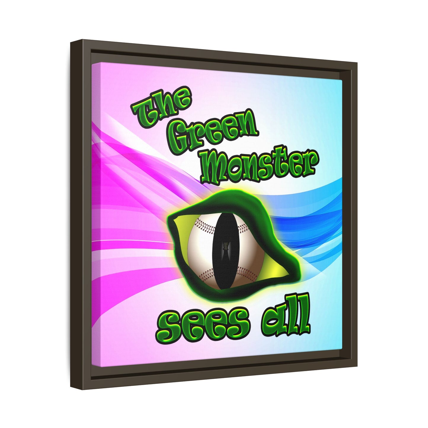 green monster - framed canvas art (light blue-pink wave)