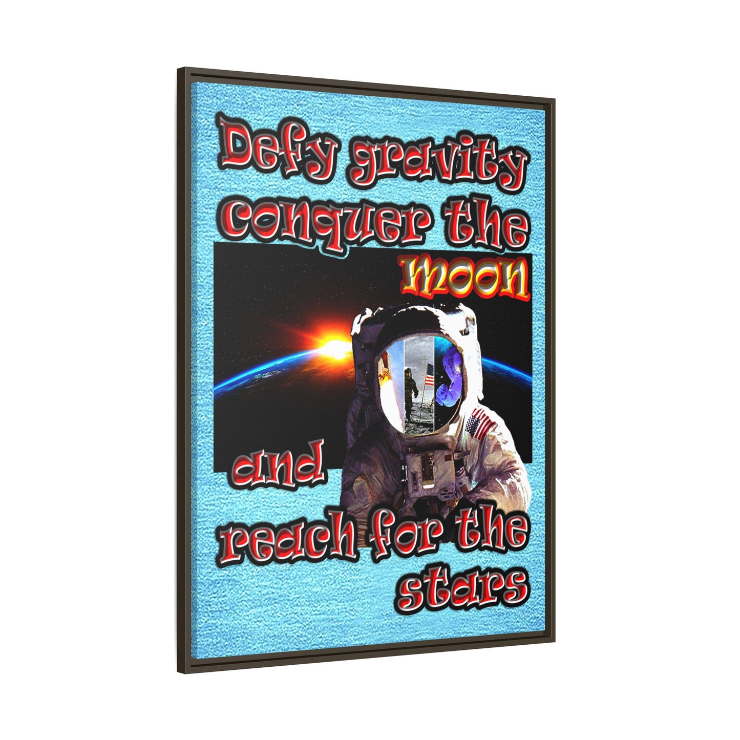 defy conquer reach - framed canvas art (faded blue)