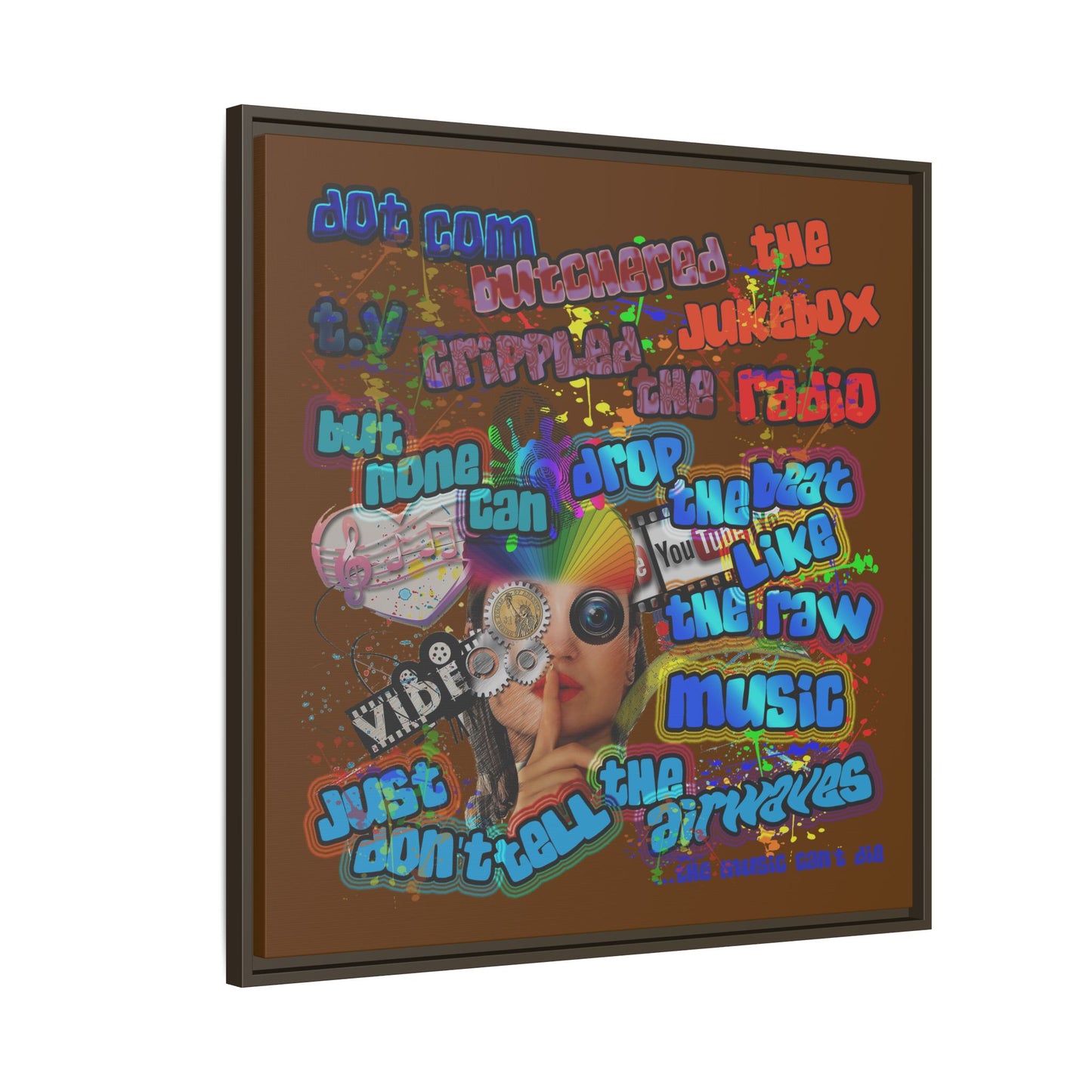 drop the beat - framed canvas art (brown)