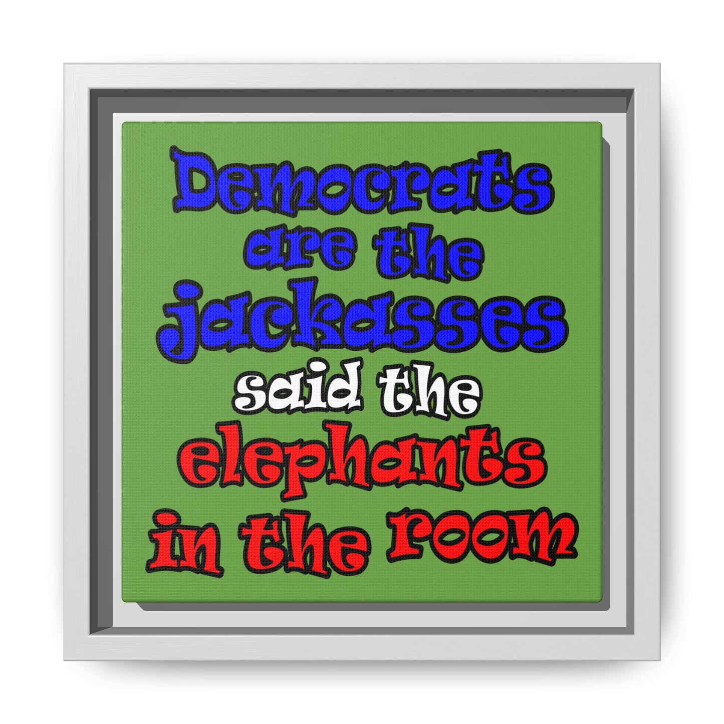 donkeys and elephants - framed canvas art (green)