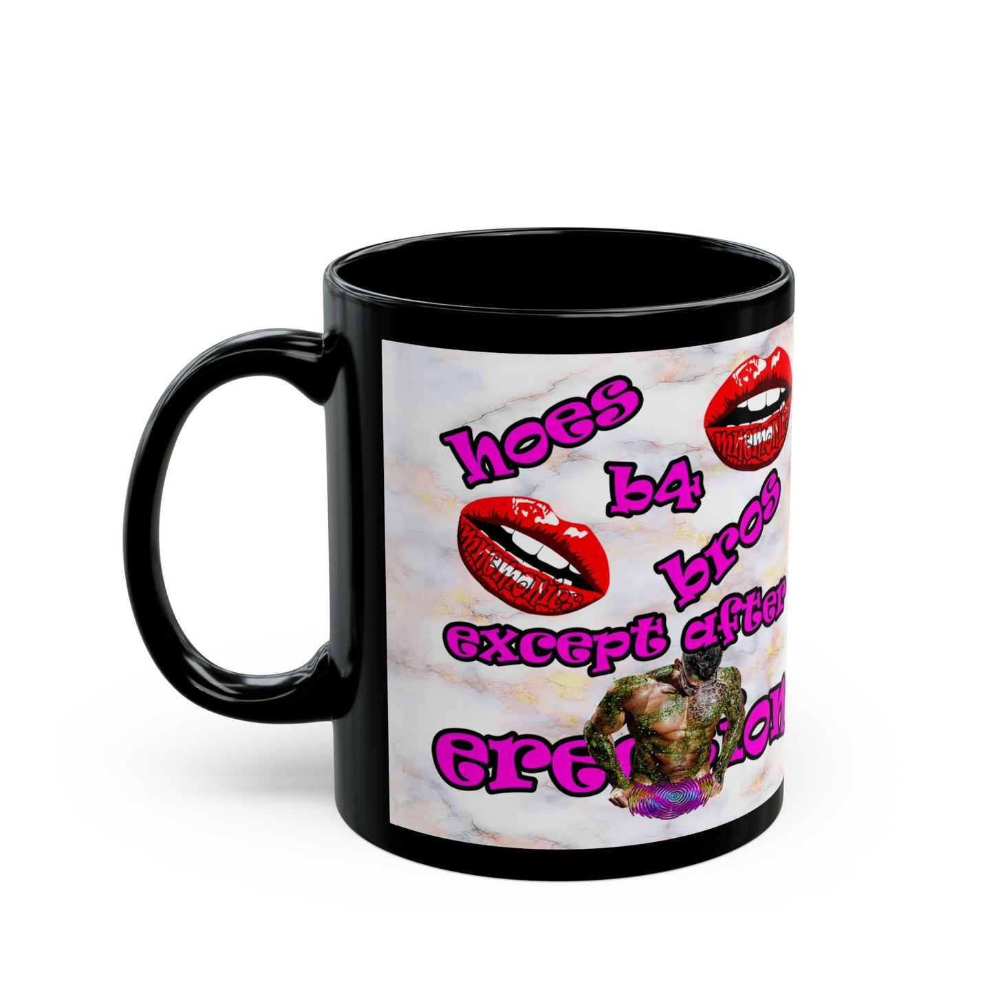 hoes b4 bros - Black Mug (white marble)