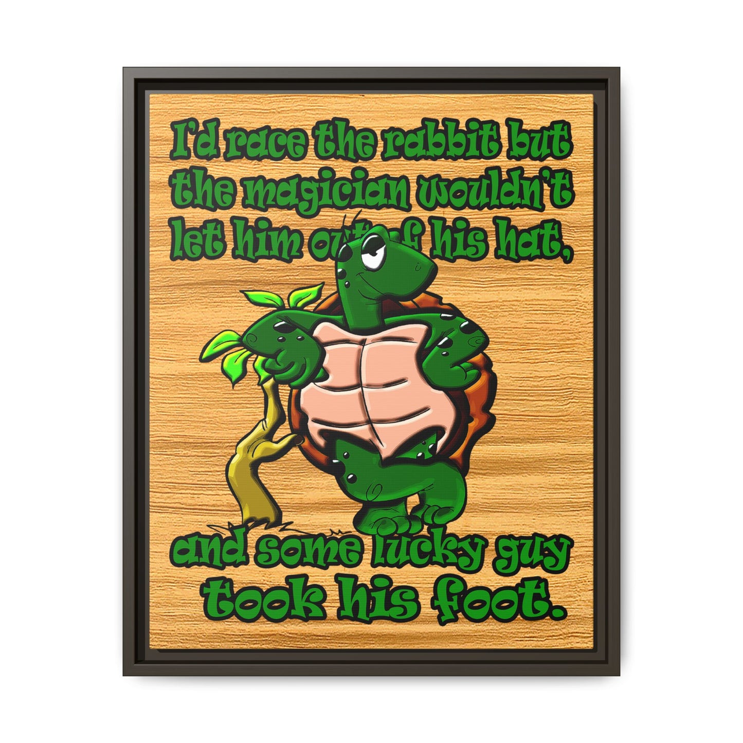 turtle race - framed canvas art (butterscotch wood finish)