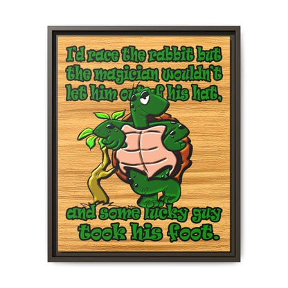 turtle race - framed canvas art (butterscotch wood finish)