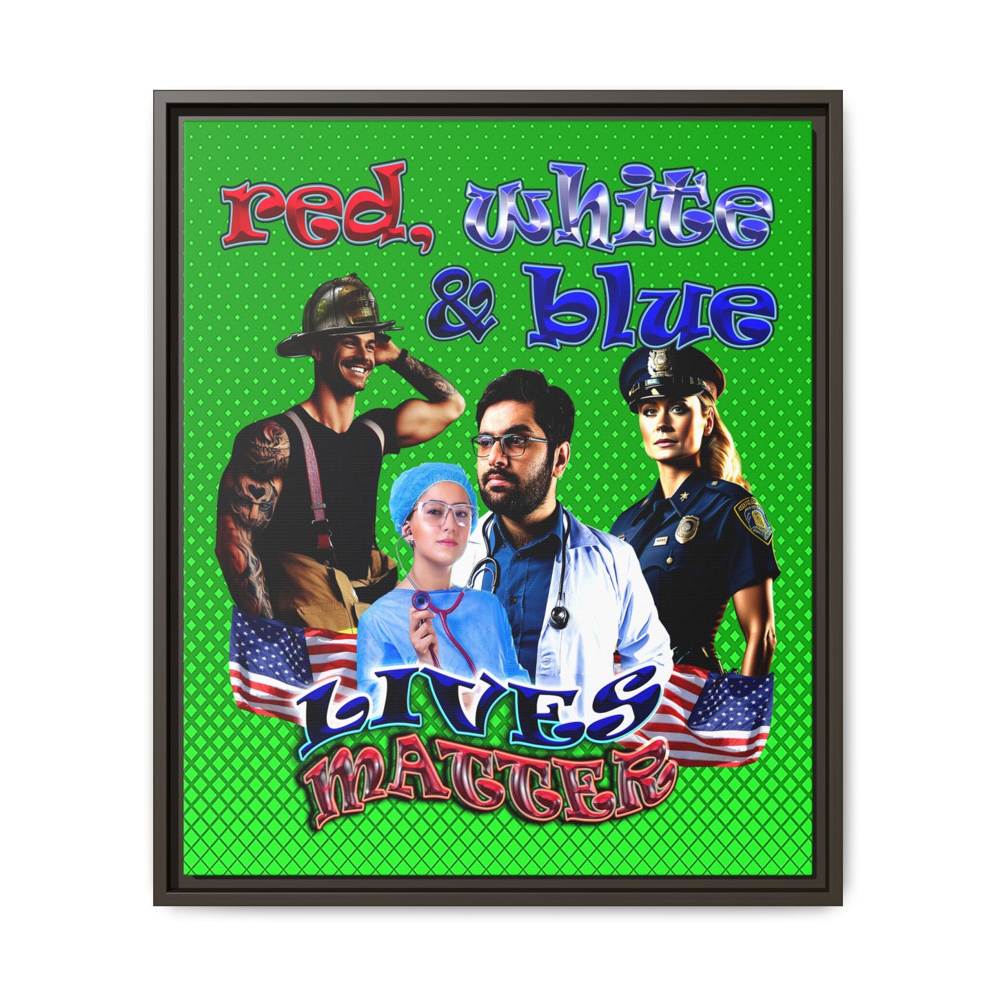 rw&b lives matter - framed canvas art (logo green)