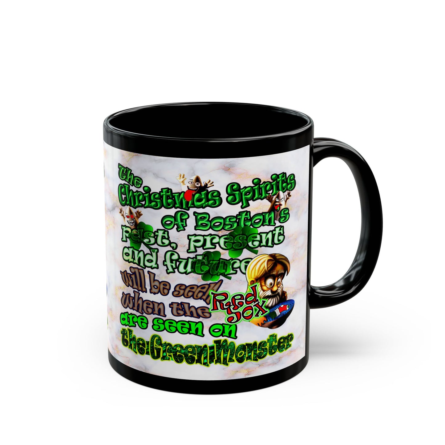 christmas spirits of boston - Black Mug (white marble)