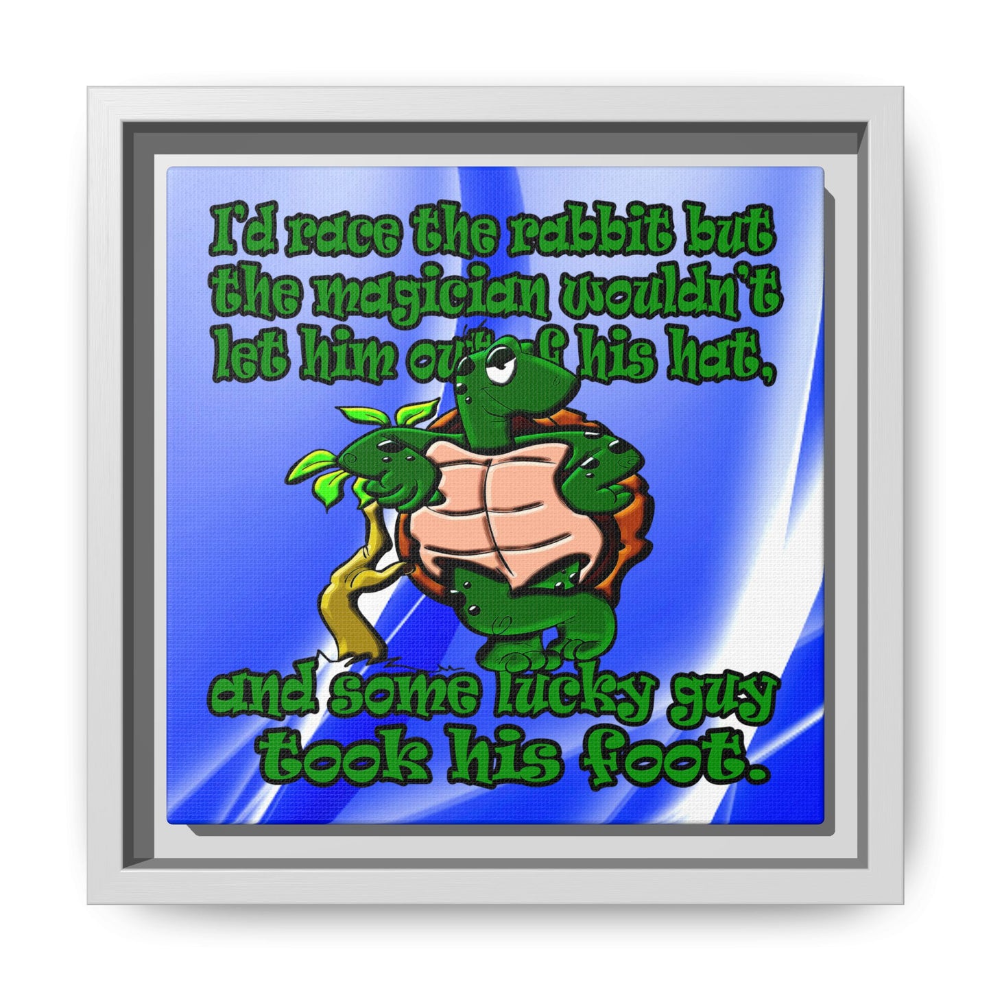 turtle race - framed canvas art (blue-white wave)