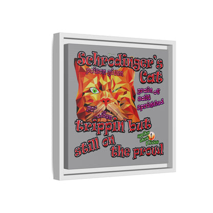 schrodinger's cat - framed canvas art (grey)