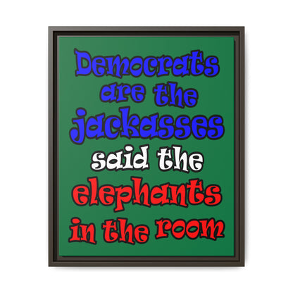donkeys and elephants - framed canvas art (dark green)