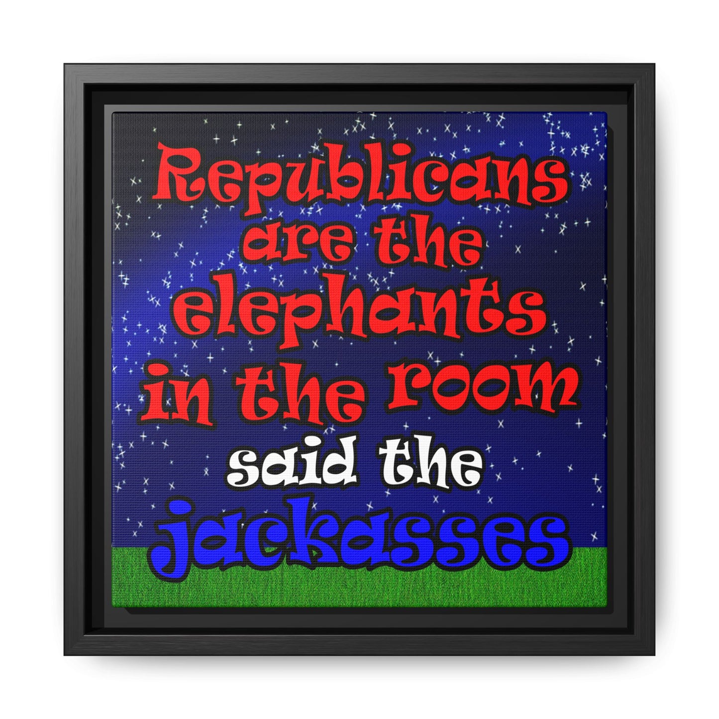 donkeys and elephants - framed canvas art ('snoops' background)