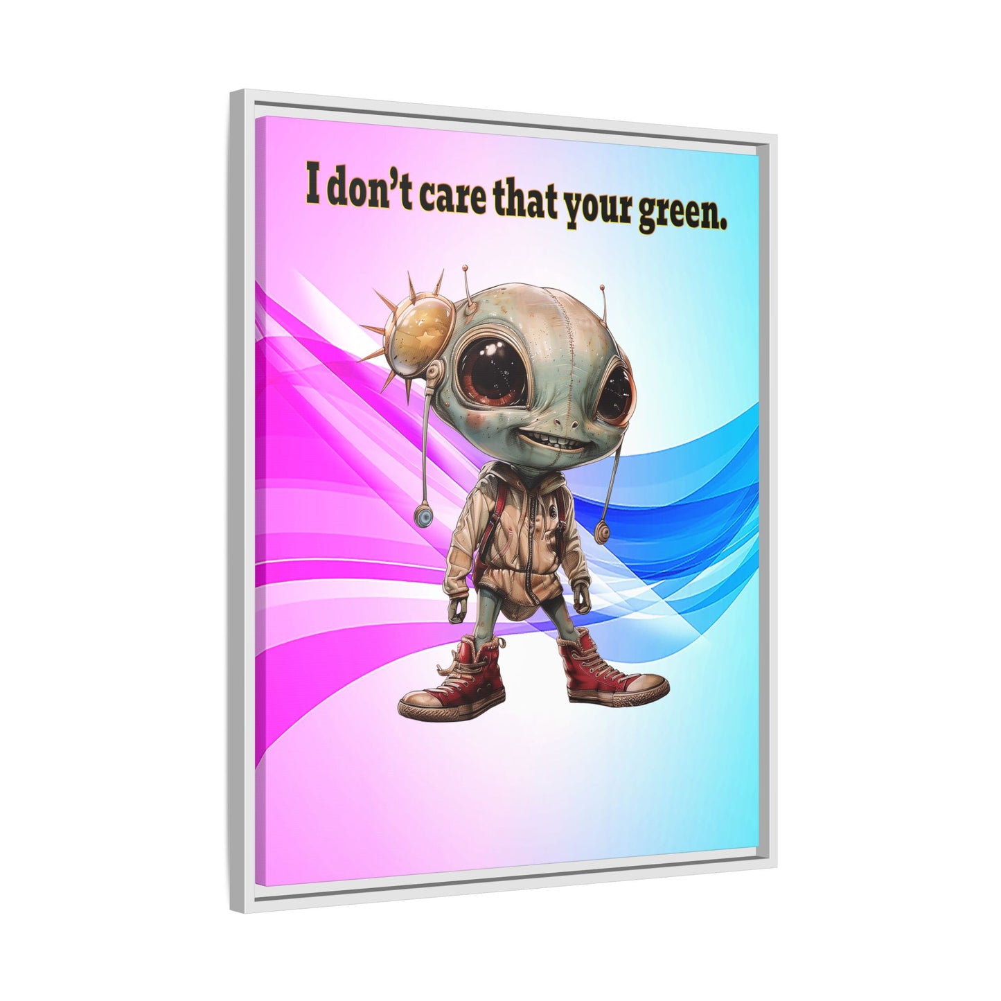 I don't care that your green - framed canvas art (light blue-pink wave)