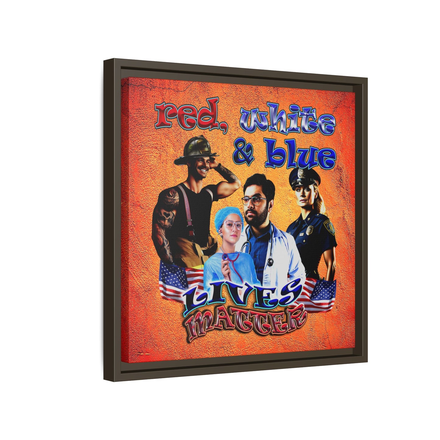rw&b lives matter - framed canvas art (burnt orange)