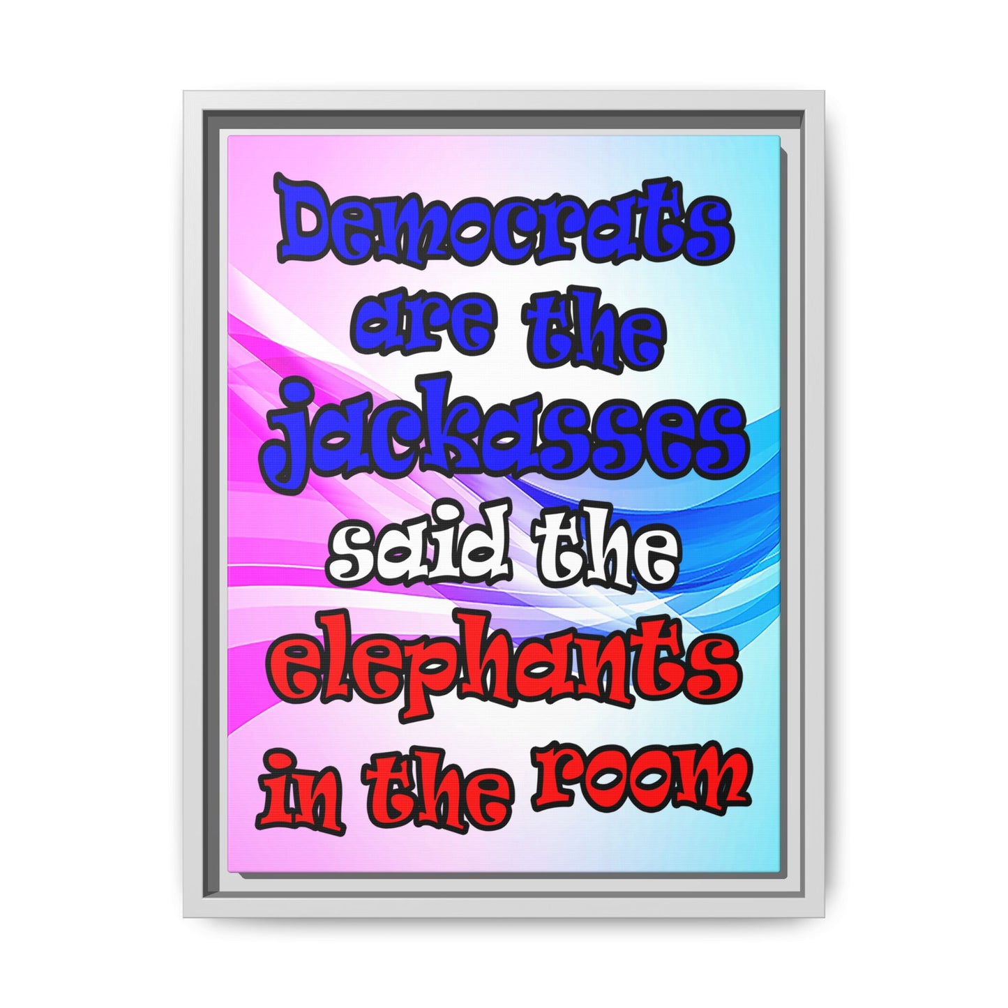 donkeys and elephants - framed canvas art (light blue-pink wave)