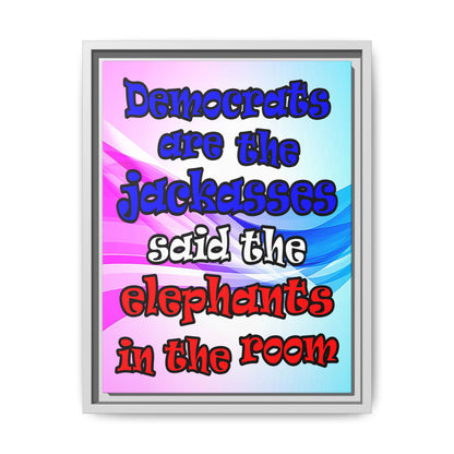 donkeys and elephants - framed canvas art (light blue-pink wave)