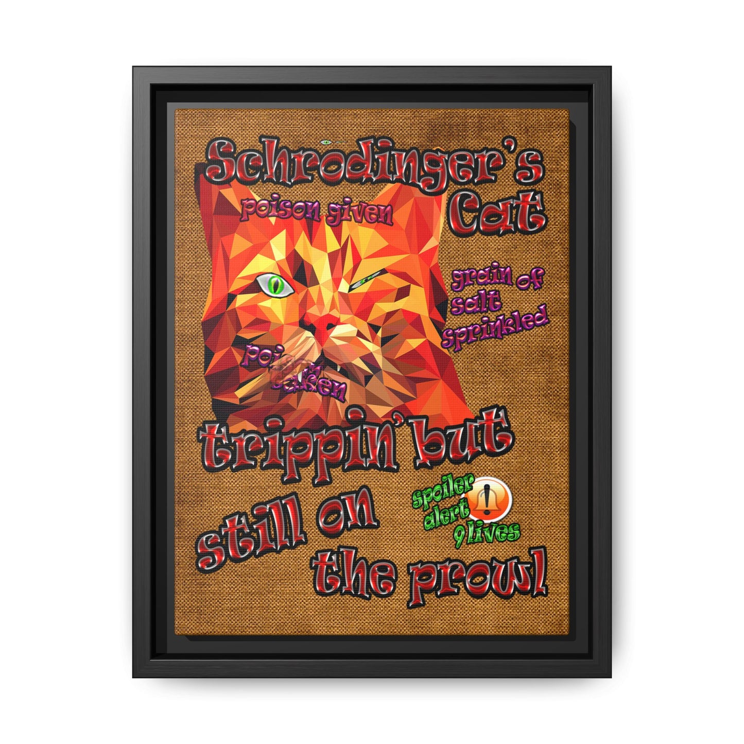 schrodinger's cat - framed canvas art (brown papyrus)