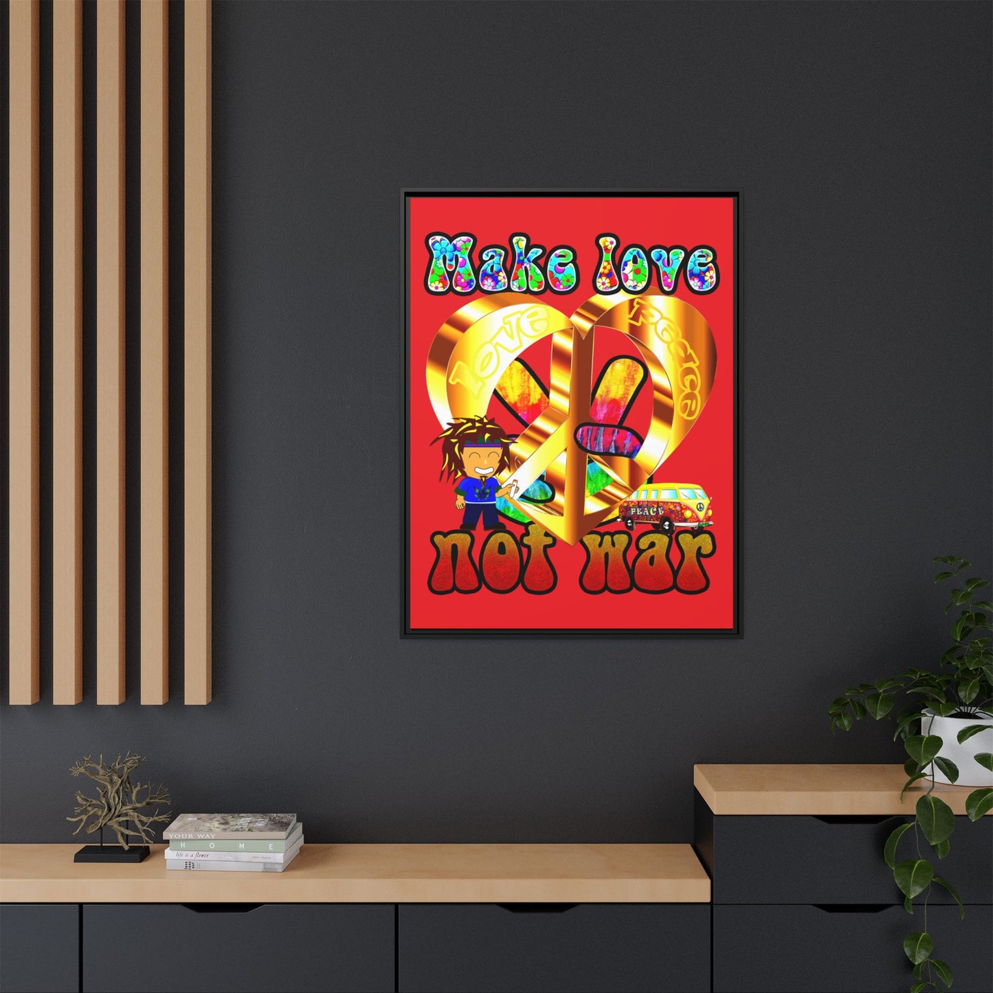 love peace - framed canvas art (red)
