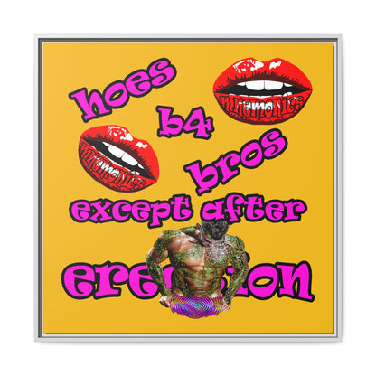 hoes b4 bros - framed canvas art (yellow)