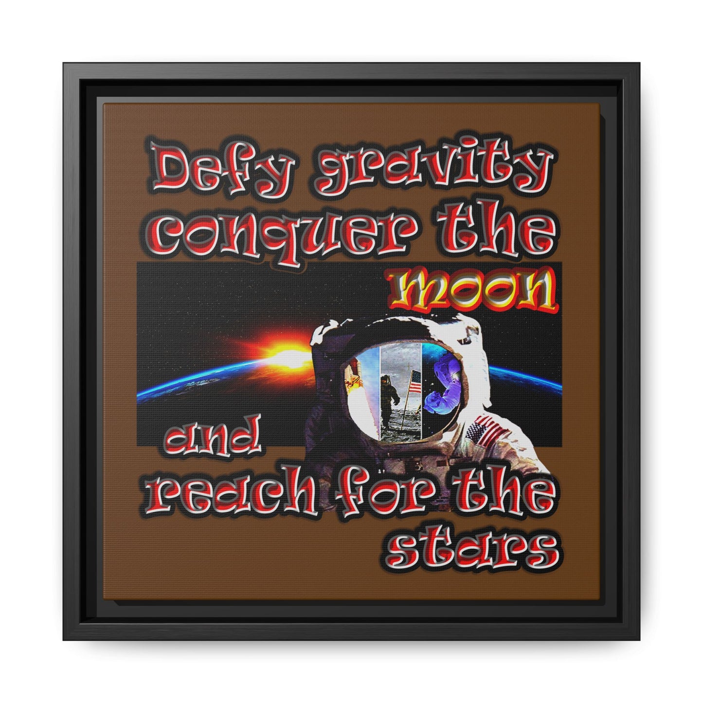 defy conquer reach - framed canvas art (brown)