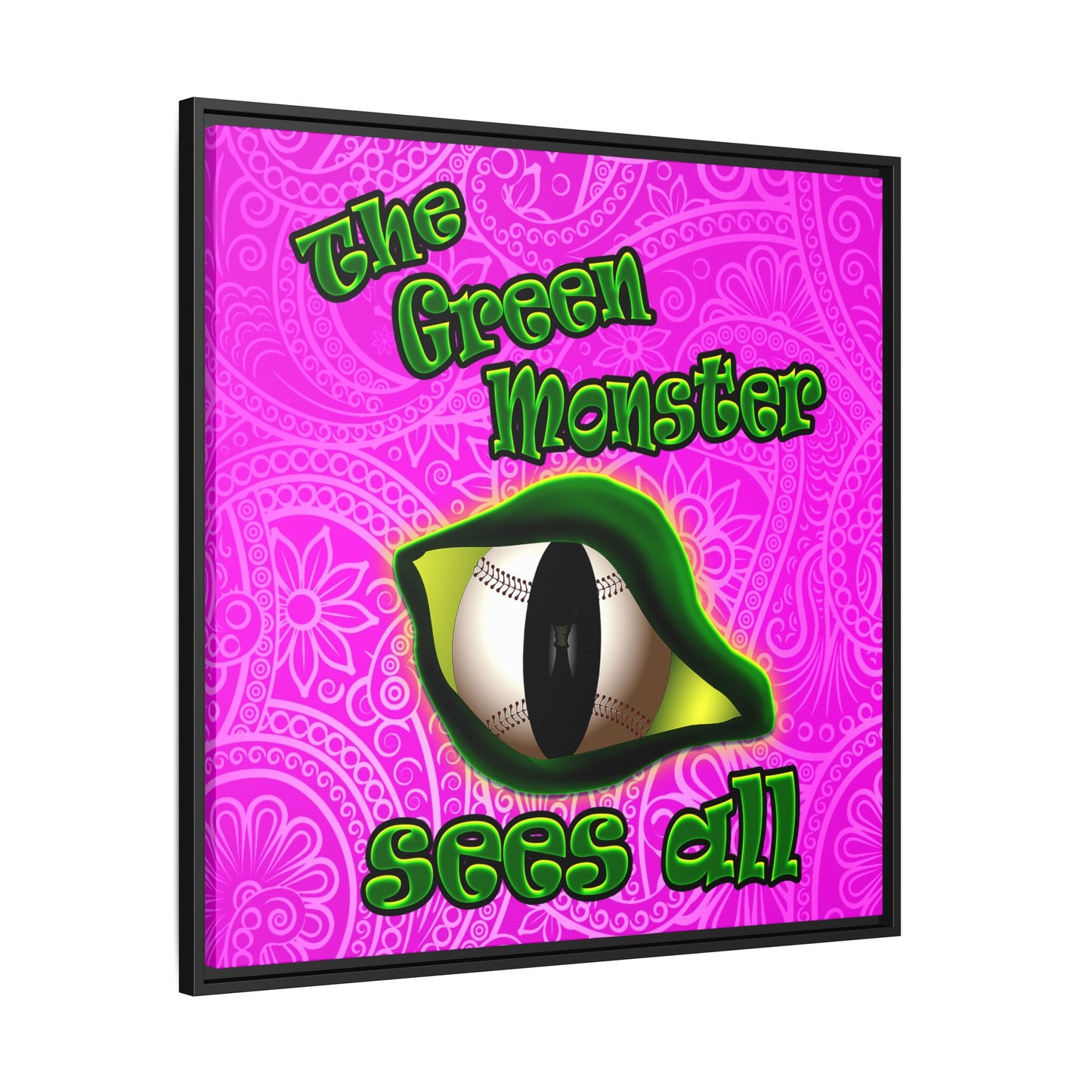 green monster - framed canvas art (pink swirl)