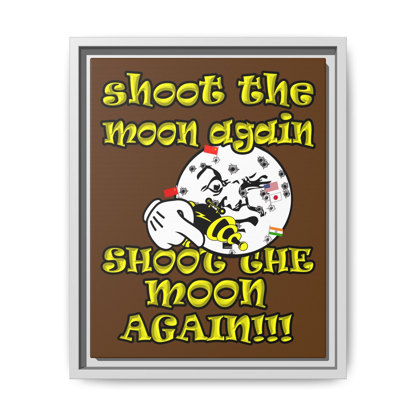 shoot the moon again - framed canvas art (brown)