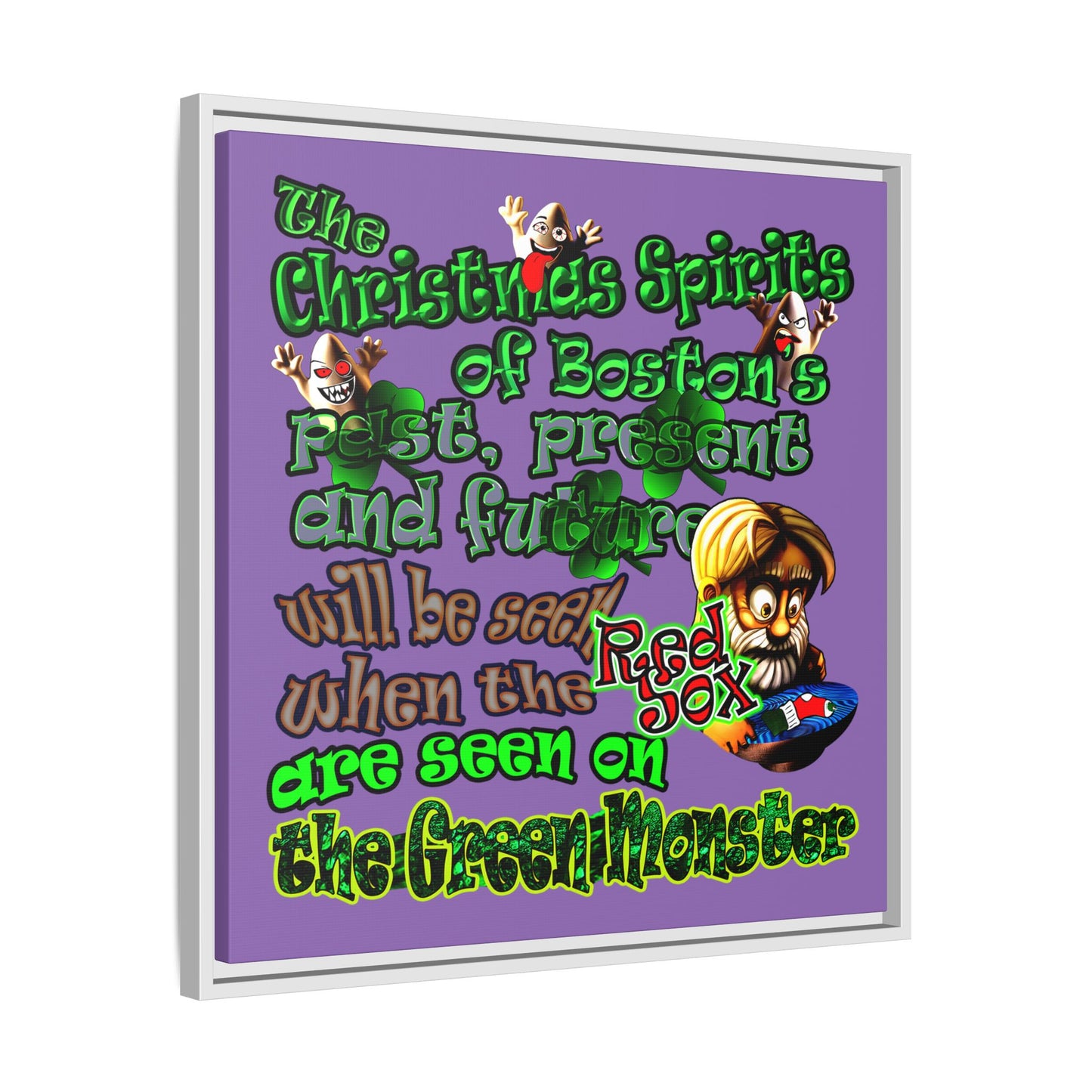 christmas spirits of boston - framed canvas art (light purple)