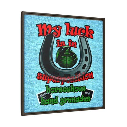 my luck - framed canvas art (faded blue)