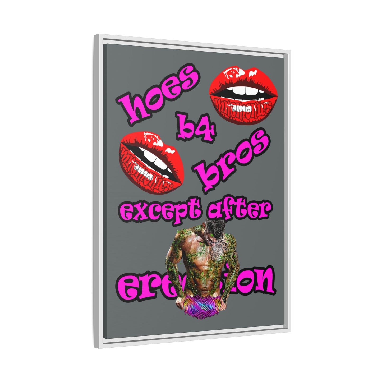 hoes b4 bros - framed canvas art (dark grey)