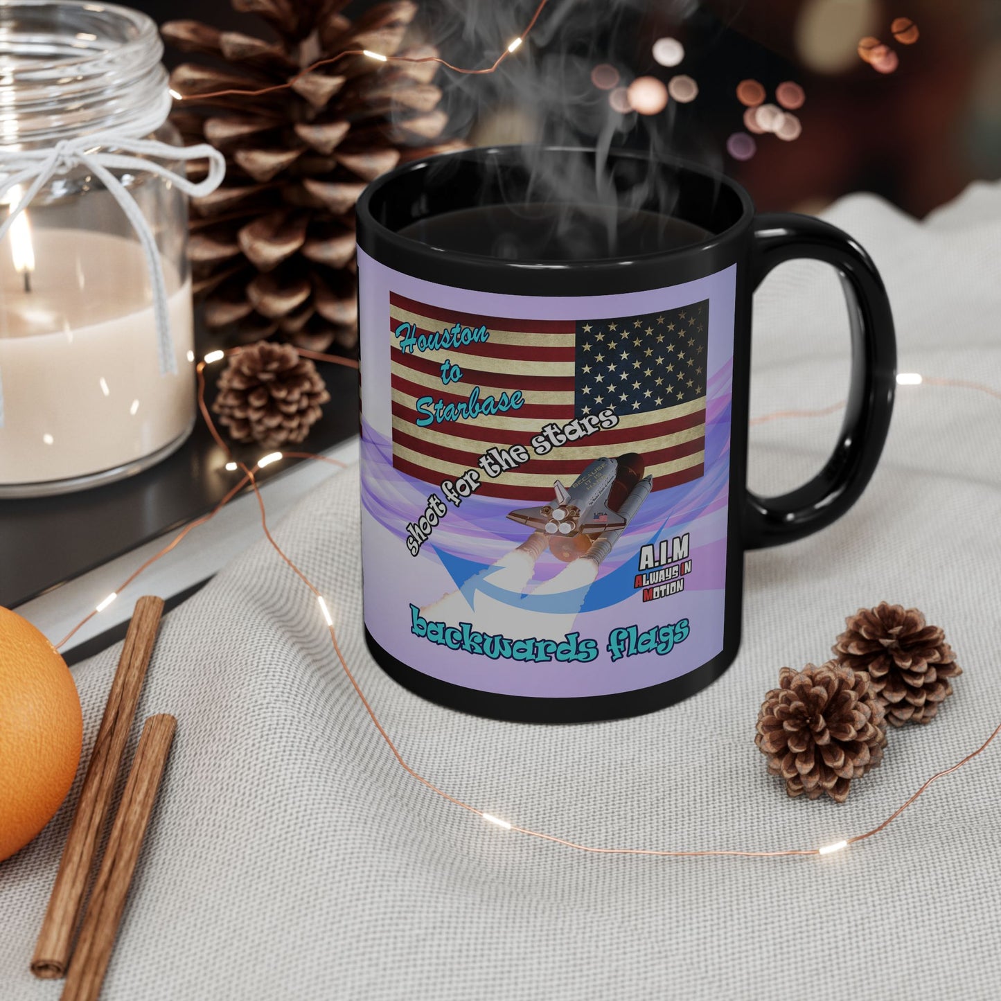 shoot for the stars - Black Mug (light blue-pink wave)