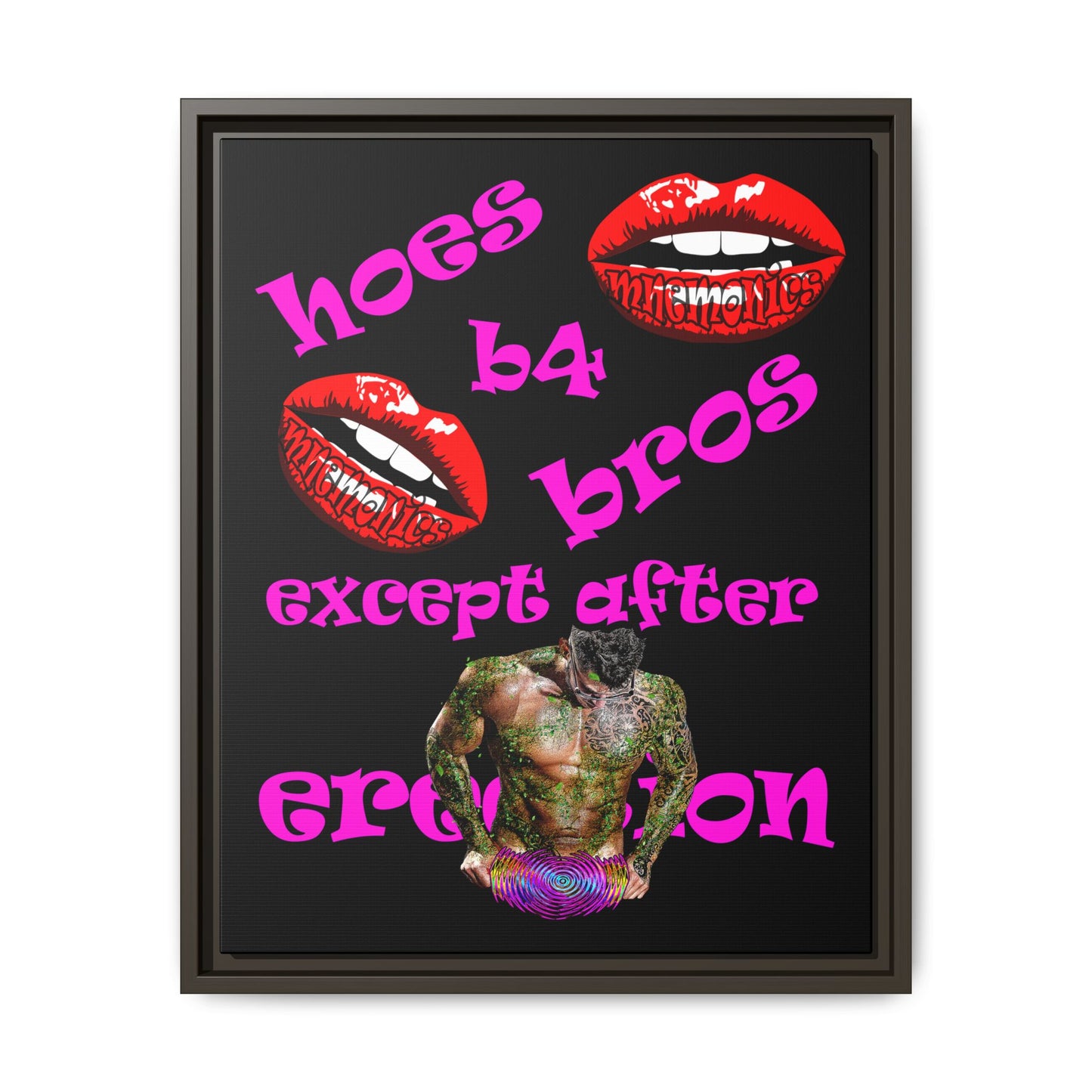 hoes b4 bros - framed canvas art (black)