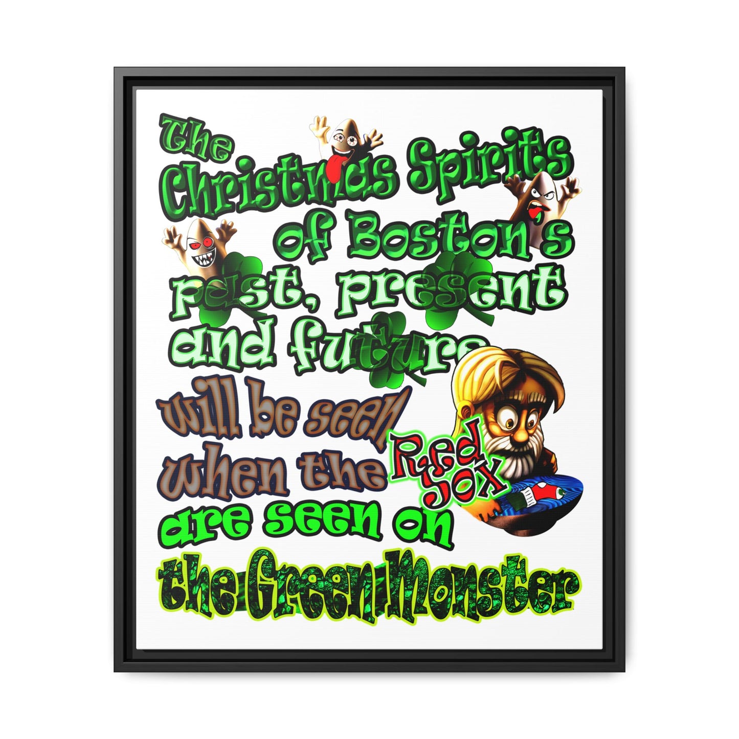 christmas spirits of boston - framed canvas art (white)