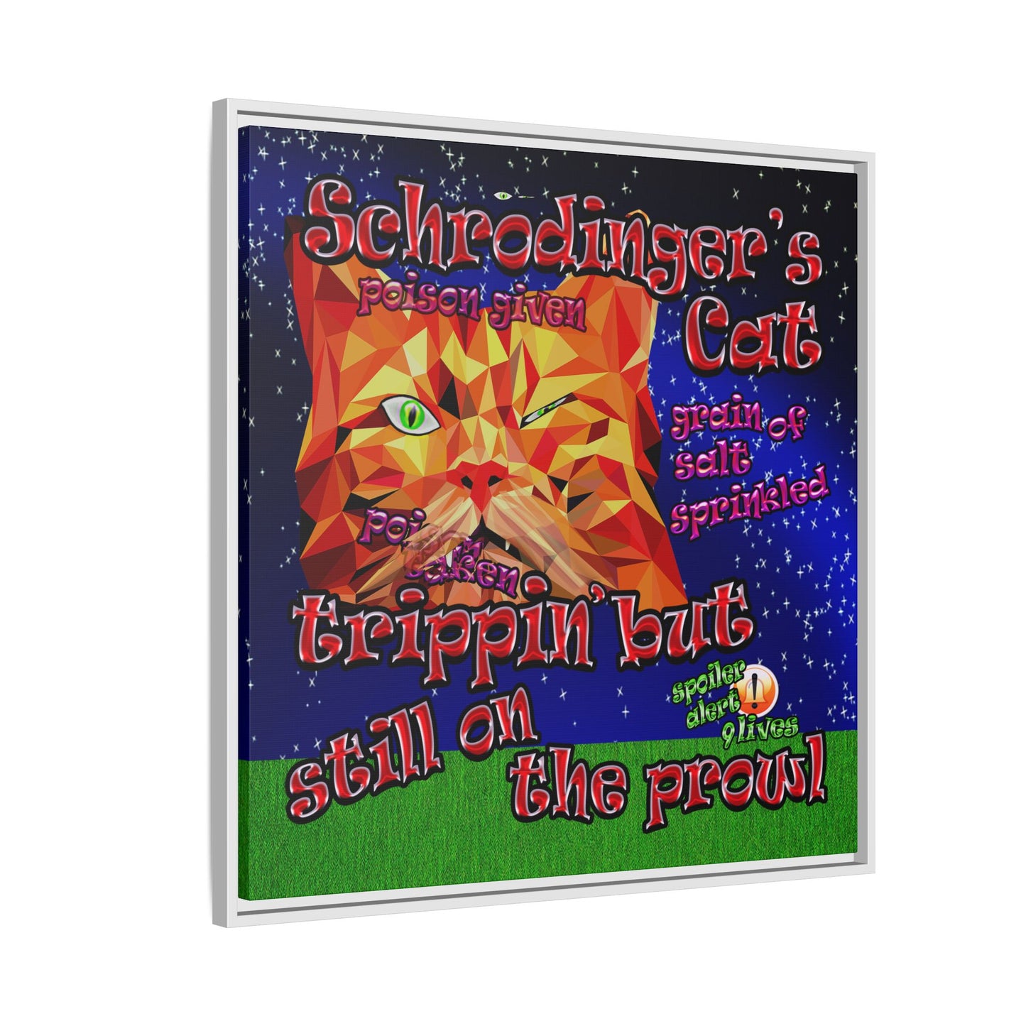 schrodinger's cat - framed canvas art ('snoops' background)