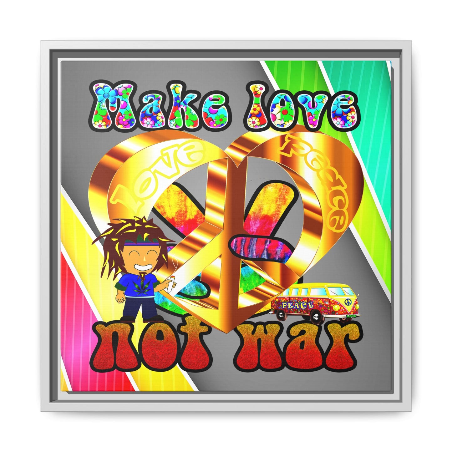 love peace - framed canvas art (rainbow split)